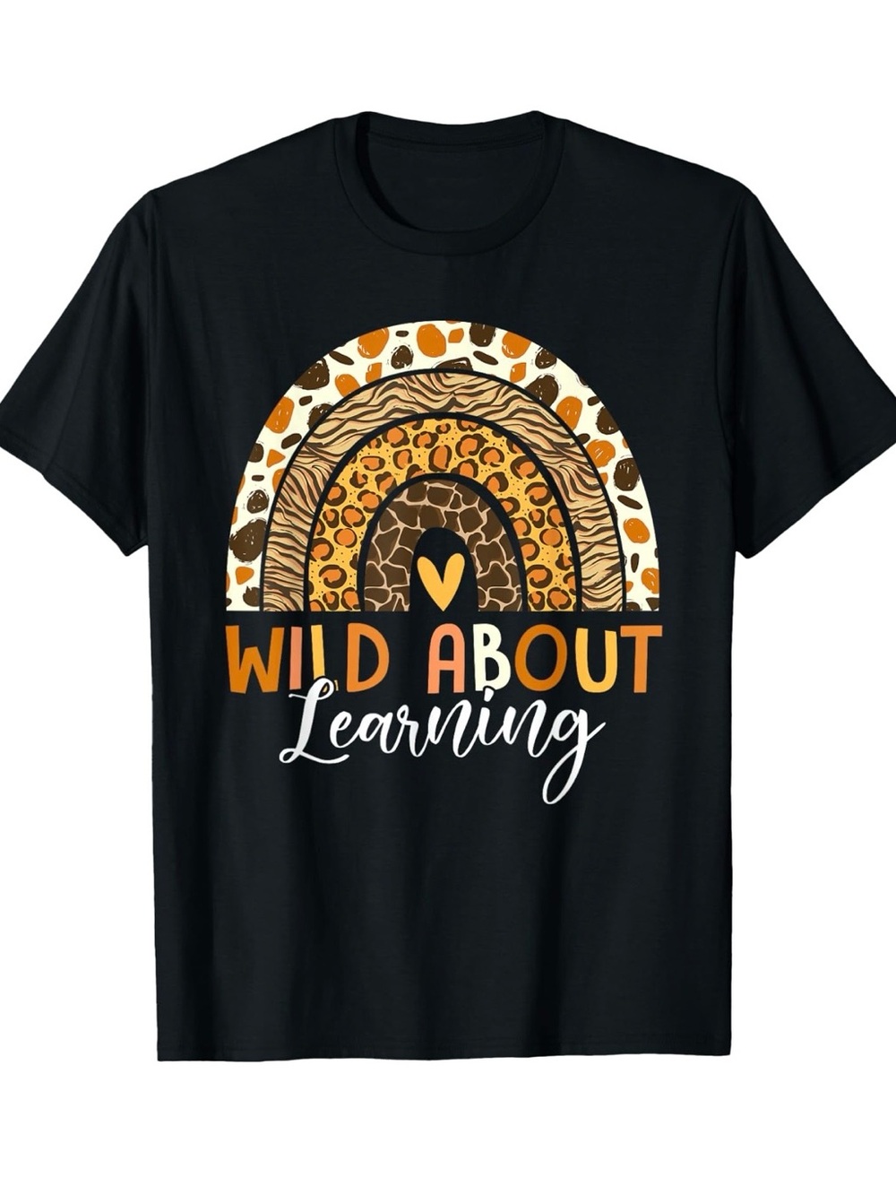 Black 'Wild About Learning' Animal Print Rainbow Tee